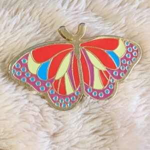 Vintage Colorful Golden Enamel Metal Butterfly Pin